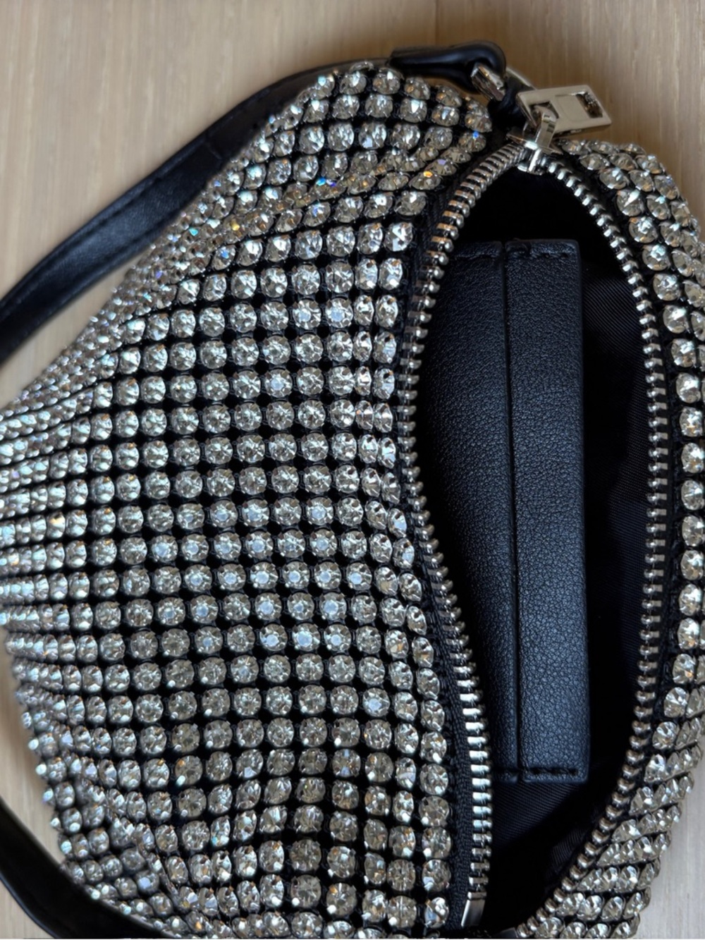 Black Crystal Mesh Evening Shoulder Bag - Picture 3 of 11